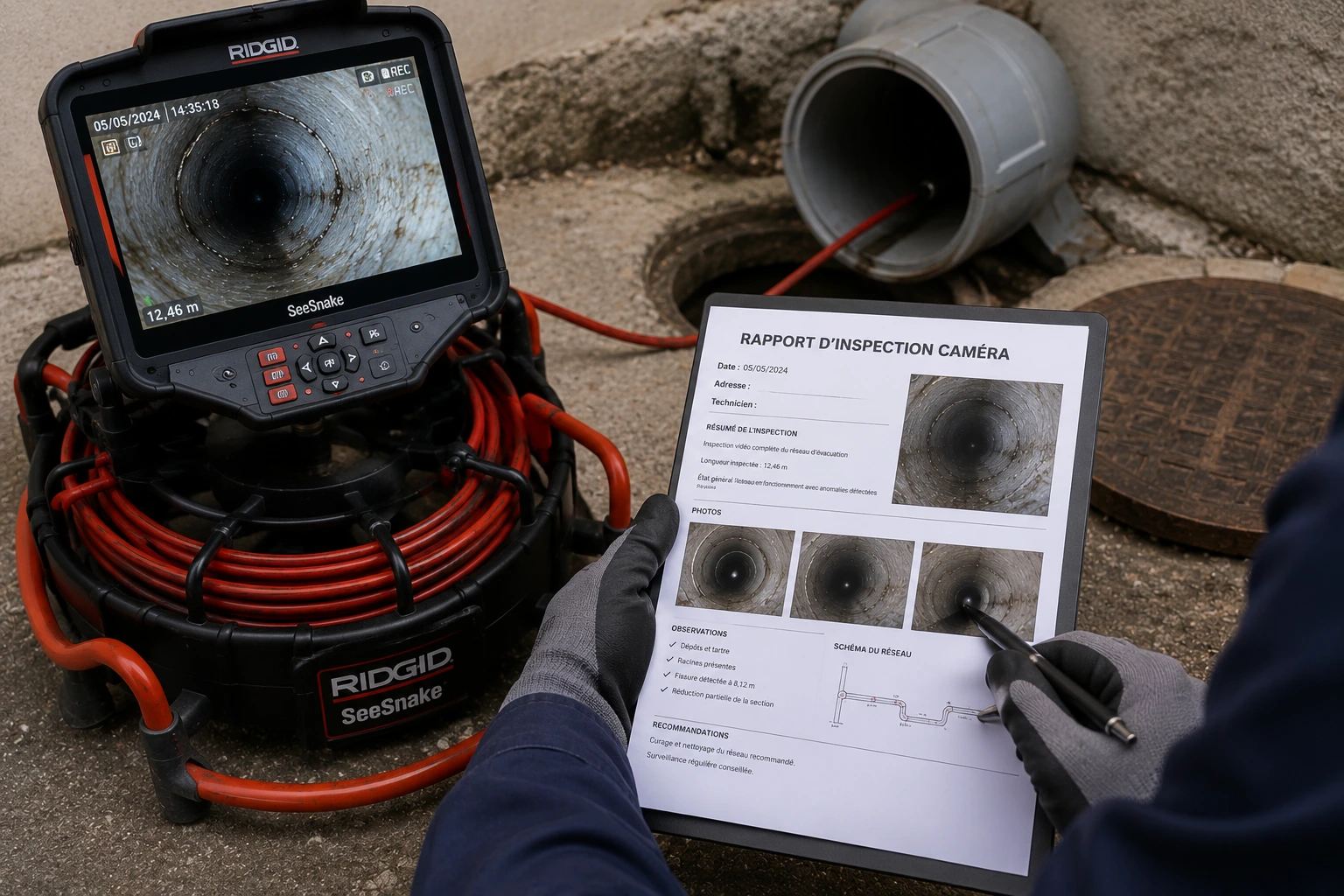 Rapport vidéo et photo inspection caméra canalisation